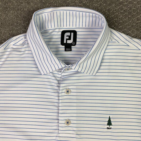 FootJoy Polo Golf Shirt Men's Large White Blue Stripe Striped Performance - Picture 1 of 10